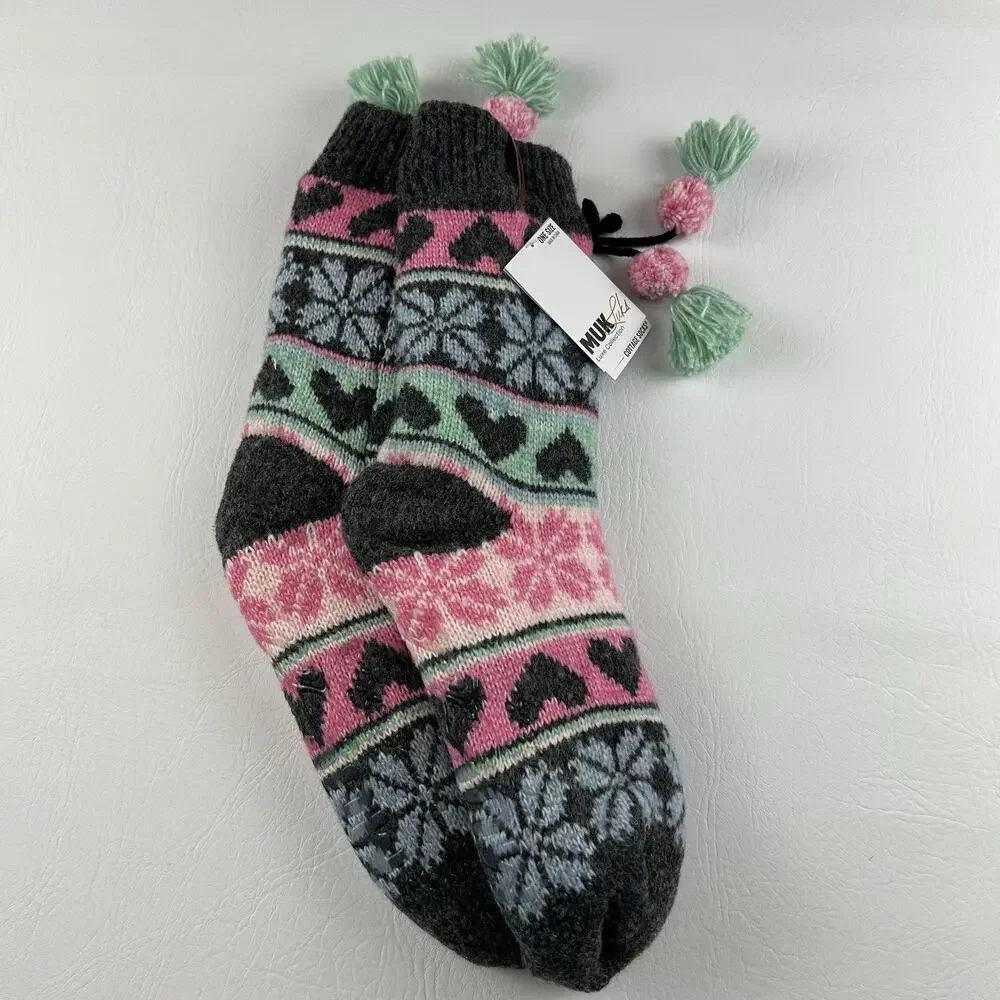 MUK LUKS Luxe Collection Cottage Socks Womens 6-10 Non Slip NWT